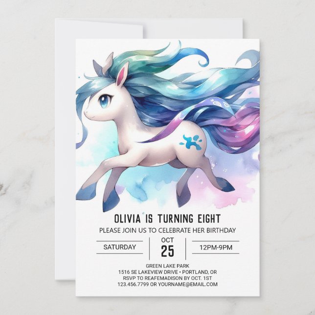 Invitación Boho Editable Horse Cumpleaños (Anverso)