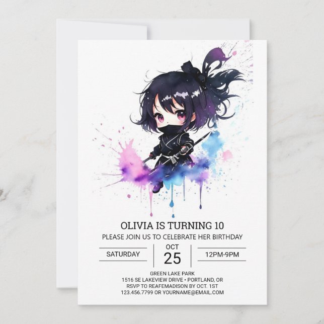 Invitación Boho Editable Little Ninja Cumpleaños (Anverso)