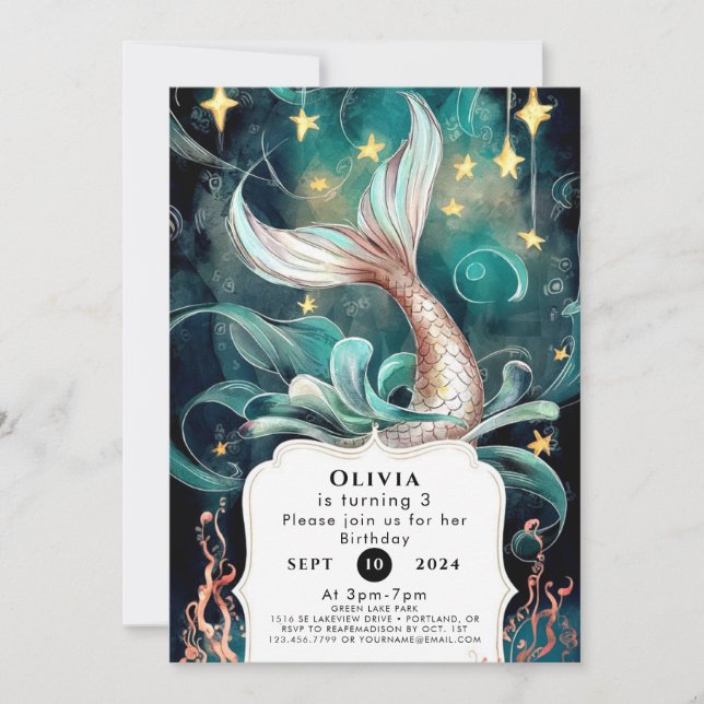 Invitación Boho Editable Mermaid Cumpleaños (Anverso)