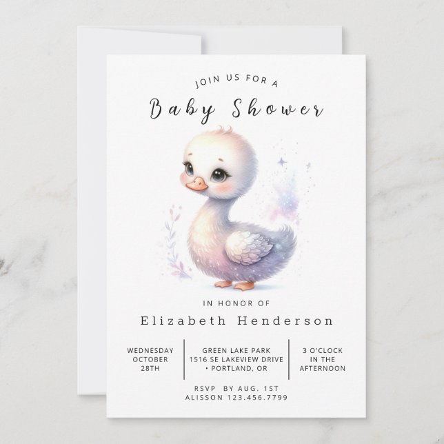 Invitación Boho Editable Swan Baby Shower (Anverso)