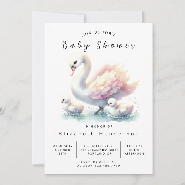 Invitación Boho Editable Swan Baby Shower (Anverso)