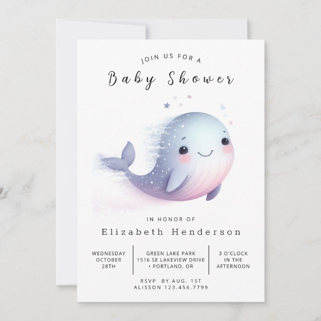Invitación Boho Editable Whale Baby Shower (Anverso)