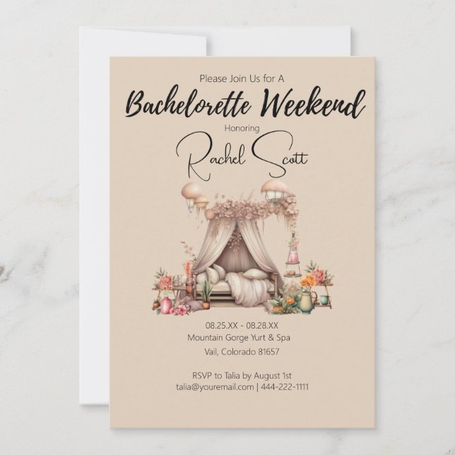Invitación Boho Elegant Bachelorette Glamping Party Weekend  (Anverso)