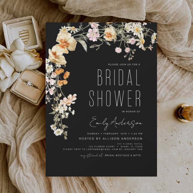 Invitación Boho Elegant de Black Wildflower Bridal Shower (Subido por el creador)