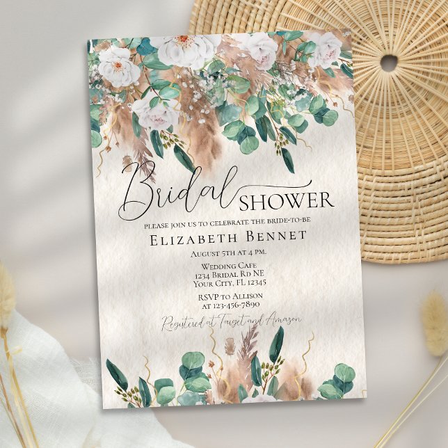 Invitación Boho Elegant Eucalyptus Pampas Ducha de Novias Gra (Subido por el creador)