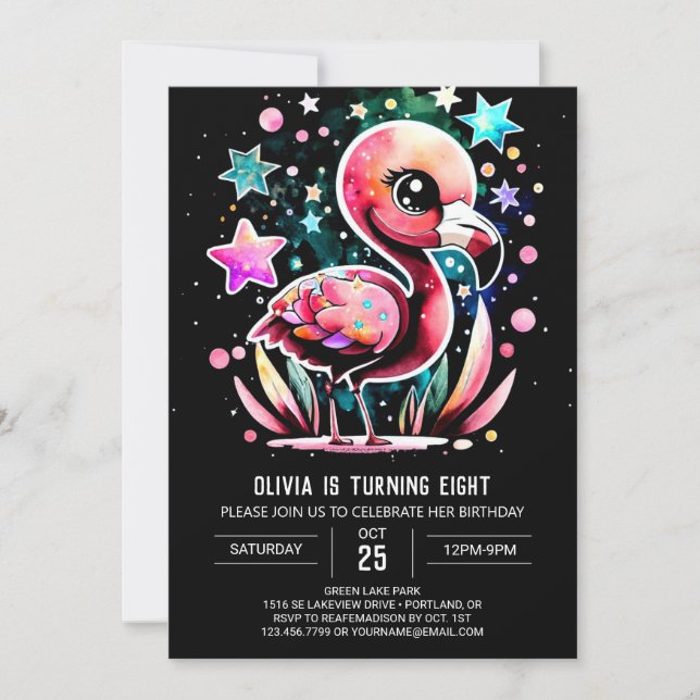 Invitación Boho Elegant Flamingo Cumpleaños (Anverso)