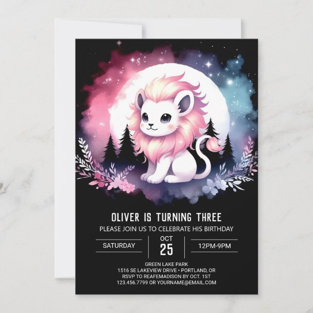 Invitación Boho Elegant Lion Birthday (Anverso)