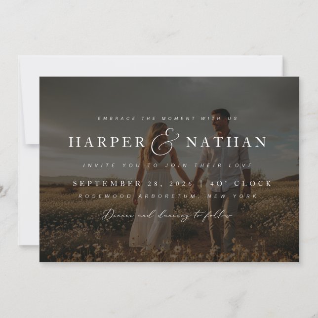 Invitación Boho Elegant Photo Overlay RSVP QR Code Wedding (Anverso)
