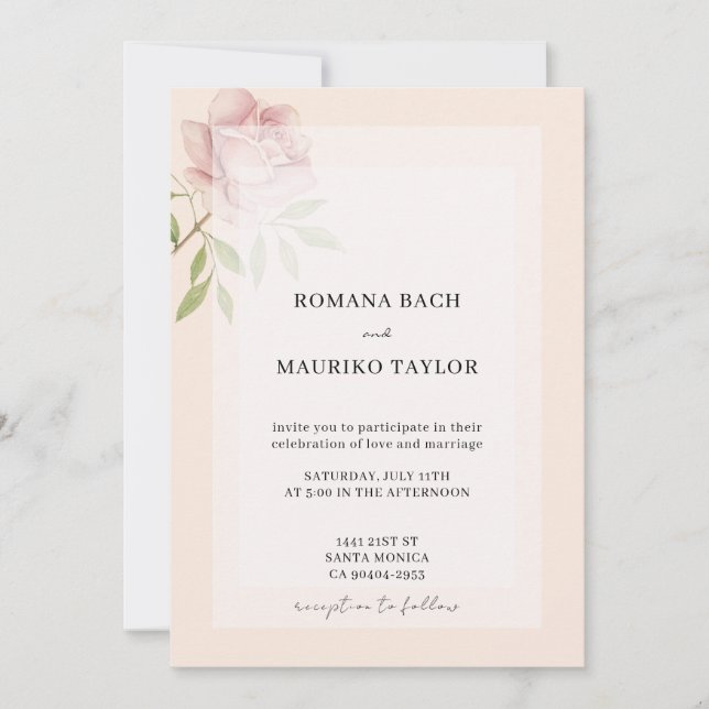 Invitación Boho Elegant Rosa Watercolor Floral (Anverso)