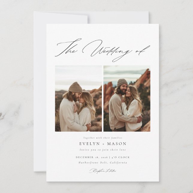 Invitación Boho Elegant Script QR Código Foto Boda de presupu (Anverso)