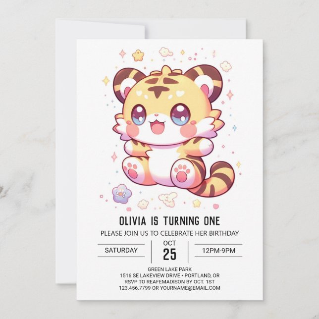 Invitación Boho Elegant Tiger Primer cumpleaños (Anverso)