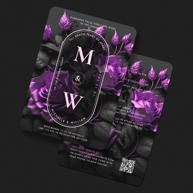 Invitación Boho Elegant Wedding, Rosas góticos florales morad (Gothic Floral Purple Roses Boho Elegant Wedding Invitation
)