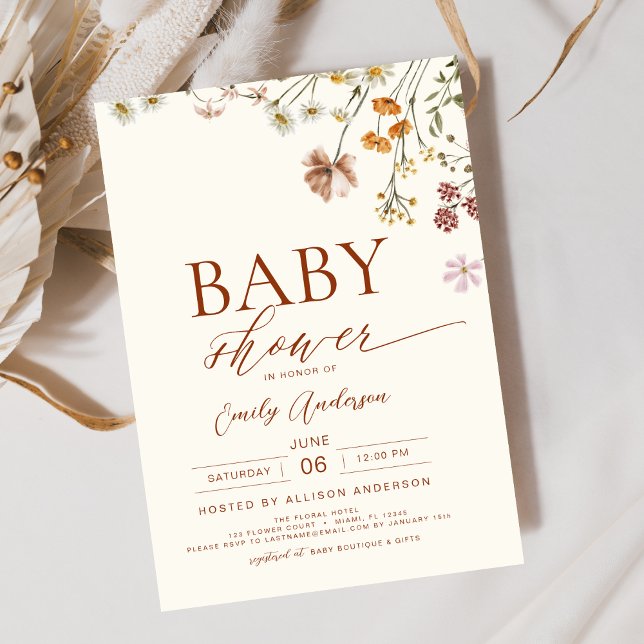 Invitación Boho Elegant Wildflower Baby Shower Terracotta (Subido por el creador)