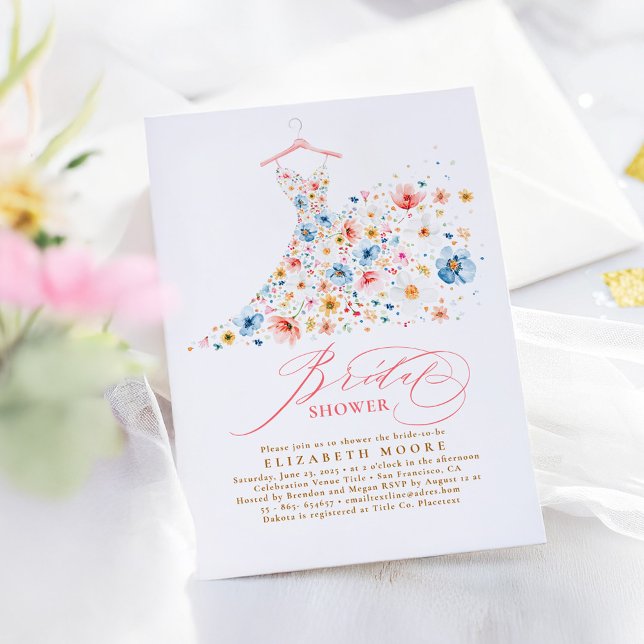 Invitación Boho Elegant Wildflower Floral Bridal Shower (Wildflowers Bridal Shower Invitation)