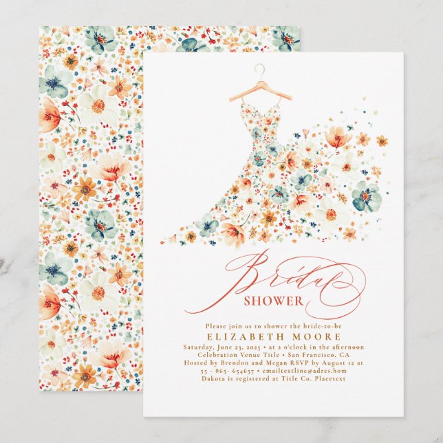 Invitación Boho Elegant Wildflowers Floral Fall Bridal Shower (Anverso / Reverso)