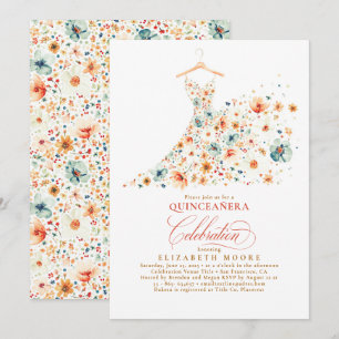 Invitación Boho Elegant Wildflowers Floral Fall Quinceanera