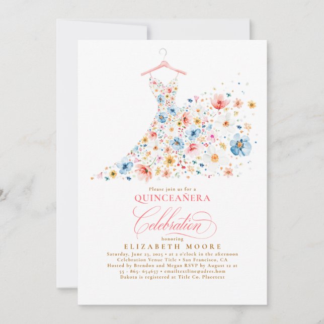 Invitación Boho Elegant Wildflowers Floral Quinceanera (Anverso)