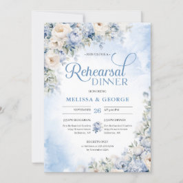 Invitación Boho Elegant Winter Dusty Blue and Ivory Flowers