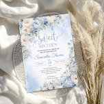 Invitación Boho Elegant Winter Dusty Blue and Ivory Flowers<br><div class="desc">Boho Elegant Winter Dusty Blue and Ivory Flowers 16 invitaciones dulces, Este impresionante diseño floral de estilo boho azul brillante con colores acuáticos hidrato a mano azul polvoriento hidrangea mezcla flores azul claro y rosas crema, flores blancas y un moderno y moderno estilo de escritura caligráfica. Т su irresistible sinfonía...</div>