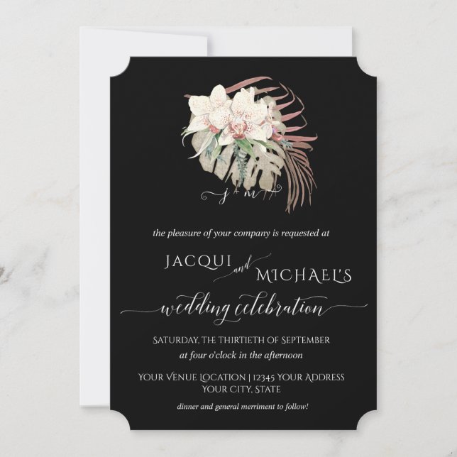 Invitación BOHO Elegante Boda Tropical Orquídea Blanca (Anverso)