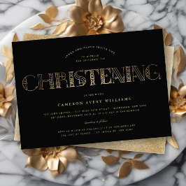 Invitación Boho Elegante Chic Dorado/Negro Bautizo Religioso