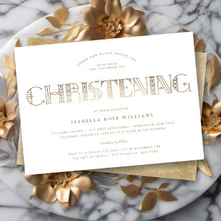 Invitación Boho Elegante Clásico Dorado/Estilo Blanco Christe