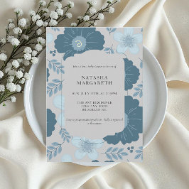 Invitación Boho elegante de Baby Shower Floral Blue Silver