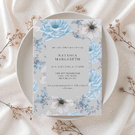 Invitación Boho elegante de Baby Shower Floral Blue Silver