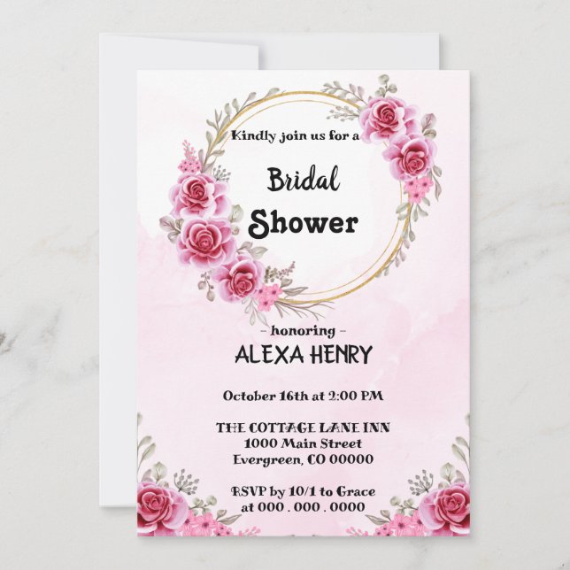 Invitación Boho elegante floral rosa (Anverso)