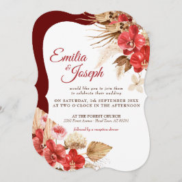 Invitación Boho elegante orquídea roja caída personalizada Bo