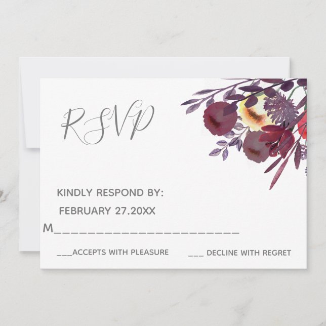 Invitación Boho elegante ramo floral acuarela RSPV (Anverso)