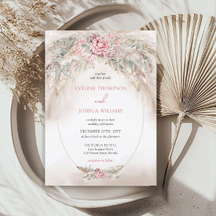 Invitación Boho elegante rosa polvoriento pampas eucalipto bo
