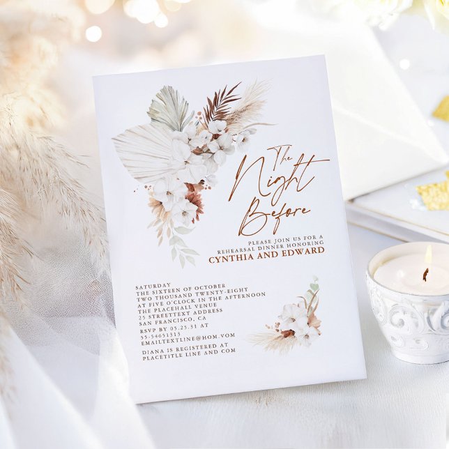 Invitación Boho Elegante Terracotta Ensayo Floral Cena (The Night Before Terracotta Boho Rehearsal Dinner Invitations)