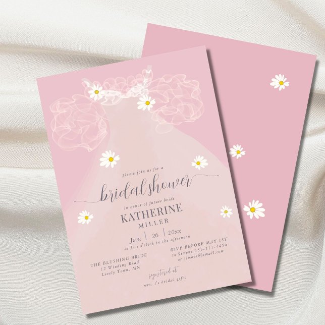 Invitación Boho Elegante Vestido Daisy Ruffle Rosa Ducha De N (Subido por el creador)