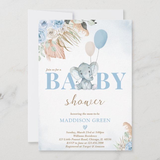 Invitación Boho Elephant Baby Shower (Anverso)
