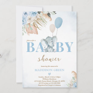 Invitación Boho Elephant Baby Shower