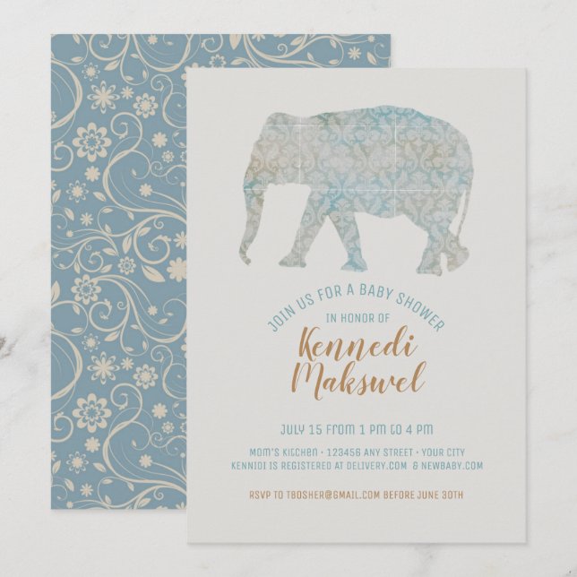 Invitación Boho Elephant Baby Shower (Anverso / Reverso)