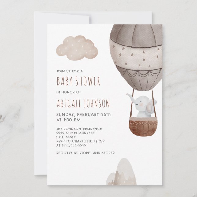 Invitación Boho Elephant Baby Shower (Anverso)