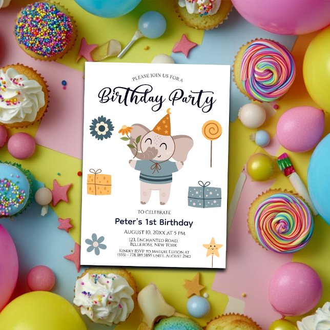 Invitación Boho Elephant Primer Fiesta de Cumpleaños (Subido por el creador)