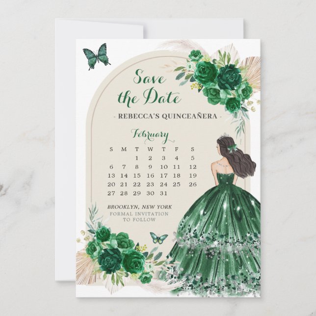 Invitación Boho Emerald Green 15 Años Salvan El Calendario De (Anverso)