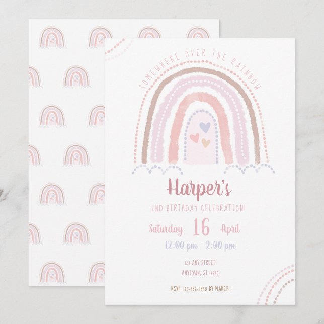 Invitación Boho en algún lugar durante el cumpleaños del arco (Anverso / Reverso)