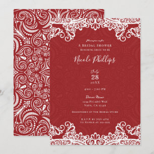 Invitación Boho Encaje Rojo y Blanco Patrón Audaz Despedida d