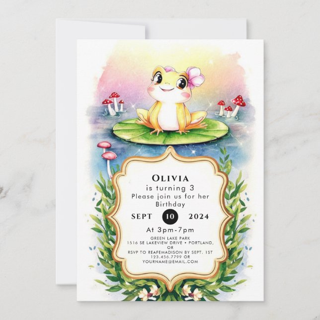 Invitación Boho Enchanted Frog Birday (Anverso)