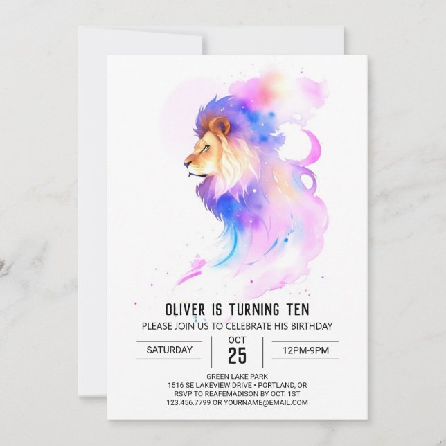 Invitación Boho Enchanted Lion Cumpleaños (Anverso)