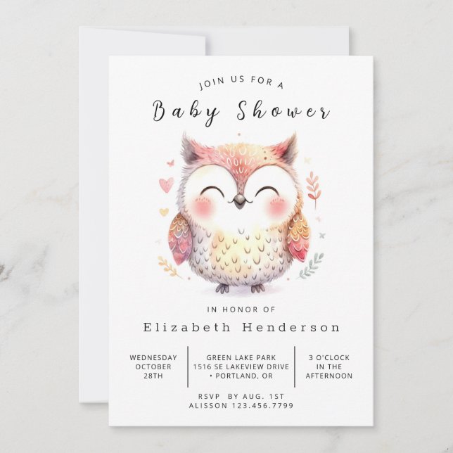 Invitación Boho Enchanted Owl Baby Shower (Anverso)
