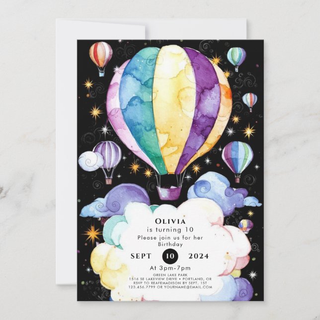 Invitación Boho Enchantment Hot Air Balloon Birday (Anverso)