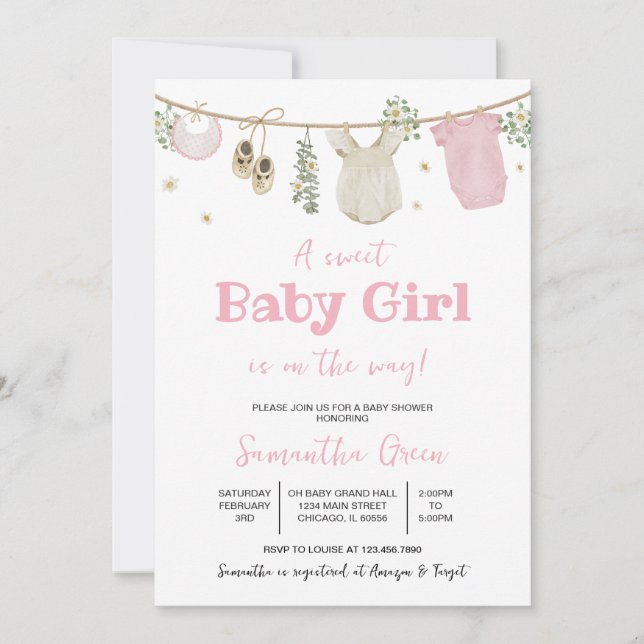 Invitación Boho es un Chica de ropa de bebé Baby Shower (Anverso)