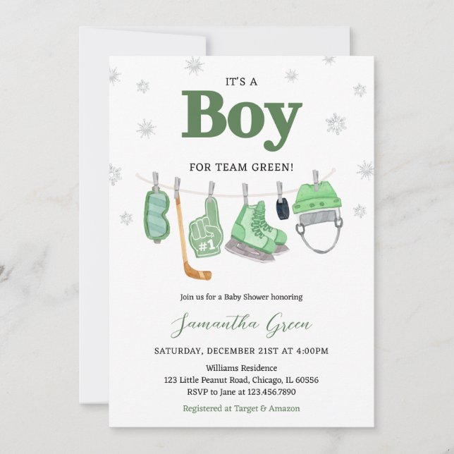 Invitación Boho es un joven hockey sobre hielo Baby Shower (Anverso)