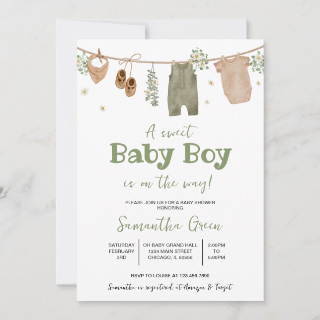Invitación Boho es un niño vestido de bebé Baby Shower (Anverso)