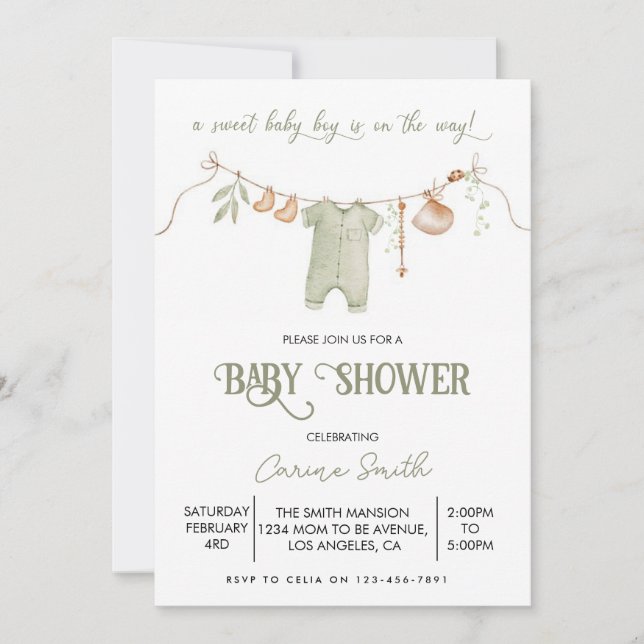 Invitación Boho es un niño vestido de bebé Baby Shower (Anverso)